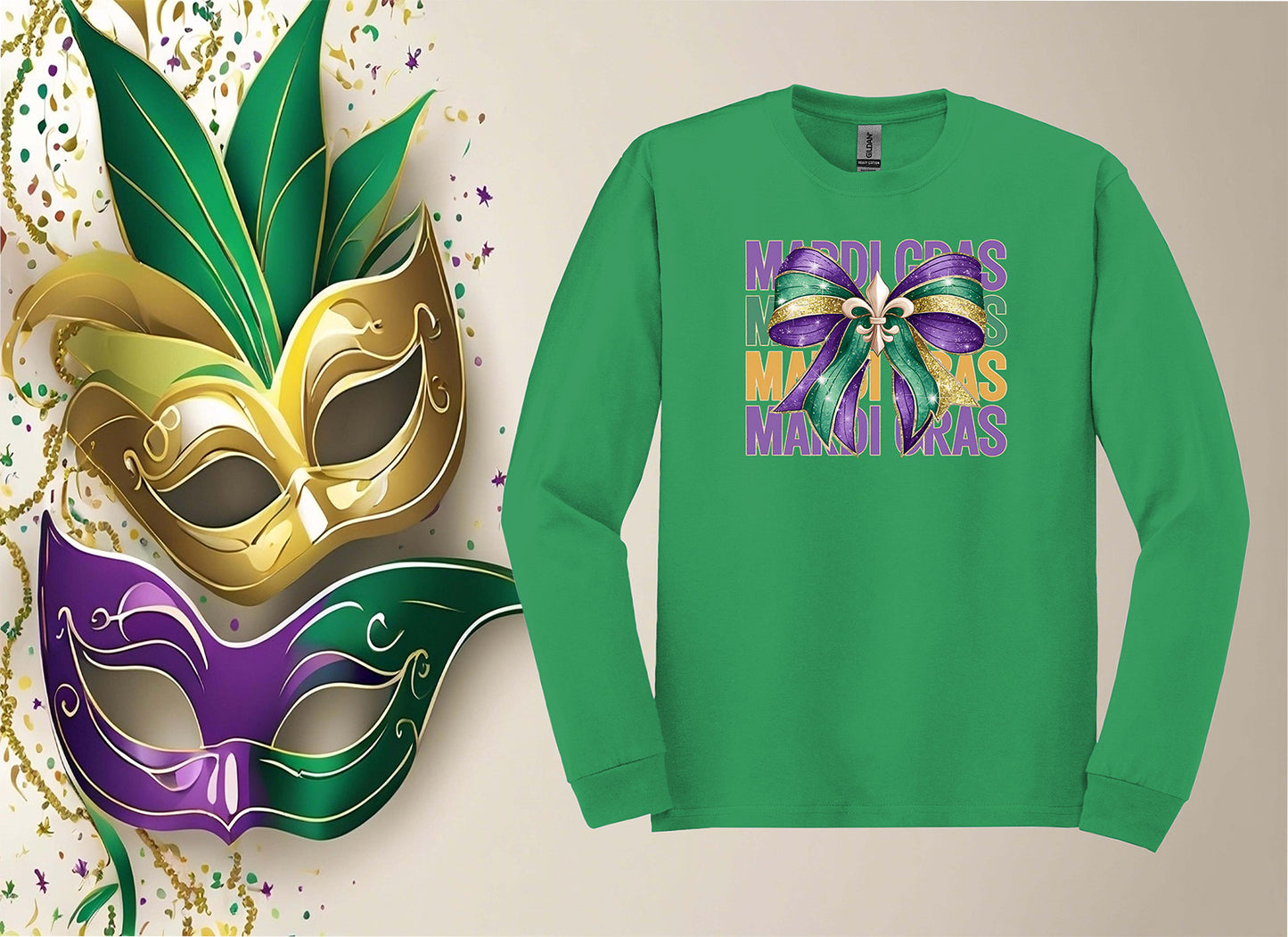 Mardi Gras Repeated with Bead Bow