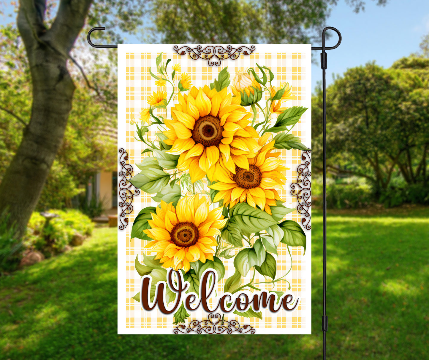 Garden Flag Sunflowers/Plaid