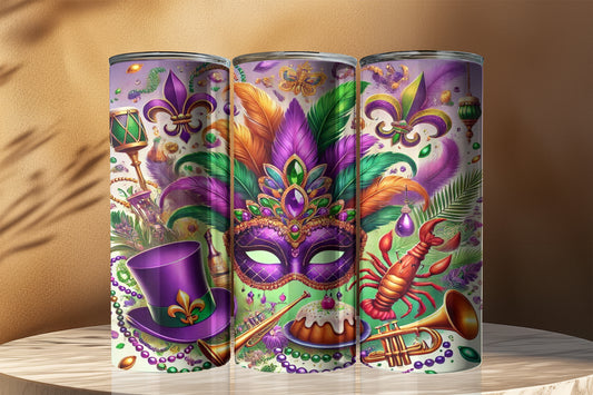 Mardi Gras Feathered Mask Tumbler